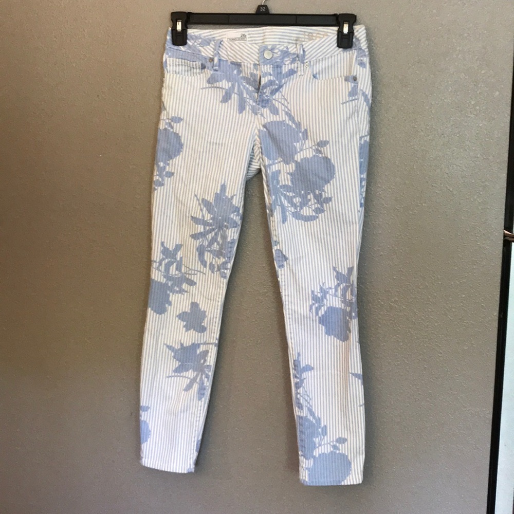 White and Blue Striped, Flowered Pants